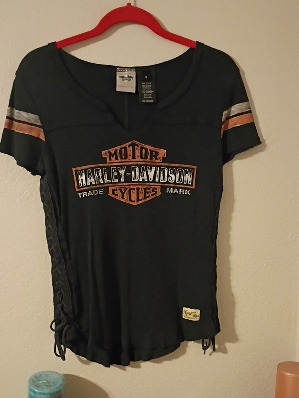 Harley-Davidson Black Short Sleeve Logo Tee with Lace Sides